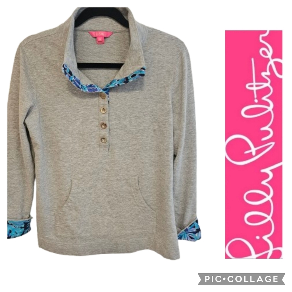 Lilly Pultizer Gray Pullover with Blue Accents